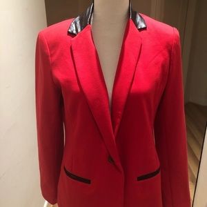 Red and black blazer with pleather collar